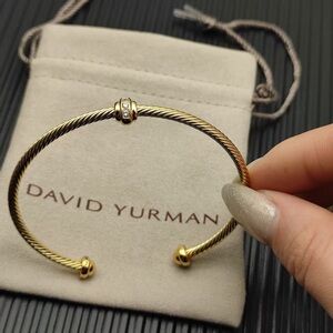 David Yurman Gold Cable Bracelet with White Accents 3mm